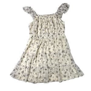 Floral Chiffon Tiered Mini Dress Women's XL Ivory Cottagecore Coquette Prarie